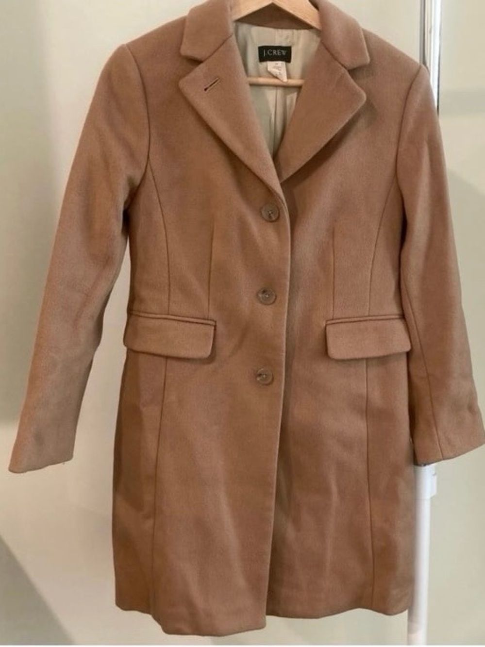 J Crew Vintage Wool Cashmere 3M Thinsulate Camel Long Coat Fully Lined Size P2